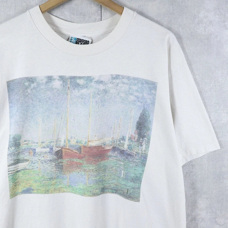 90's Claude Monet USA-made "Red Boats at Argenteuil" Art Print T-Shirt S-5XL