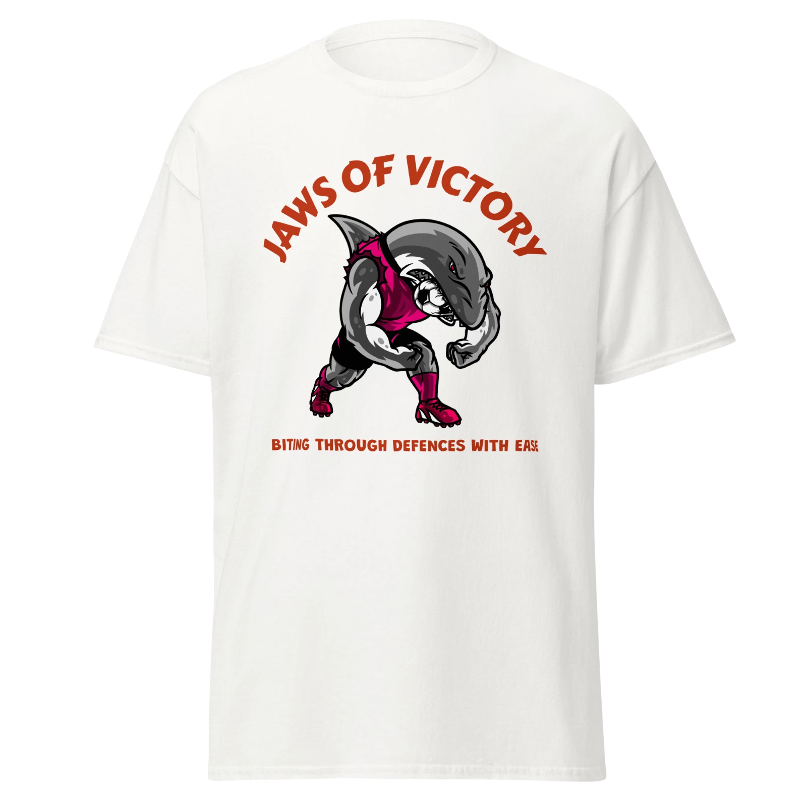 Jaws Of Victory Mens Classic T Shirt Shark Biting Soccer Ball Graphic Cotton Tee