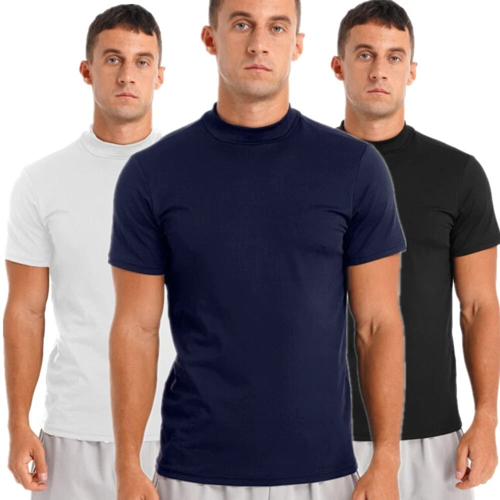 Mens Mock Neck Short Sleeve T-shirt Undershirt Slim Fit Tee Tops Casual AU