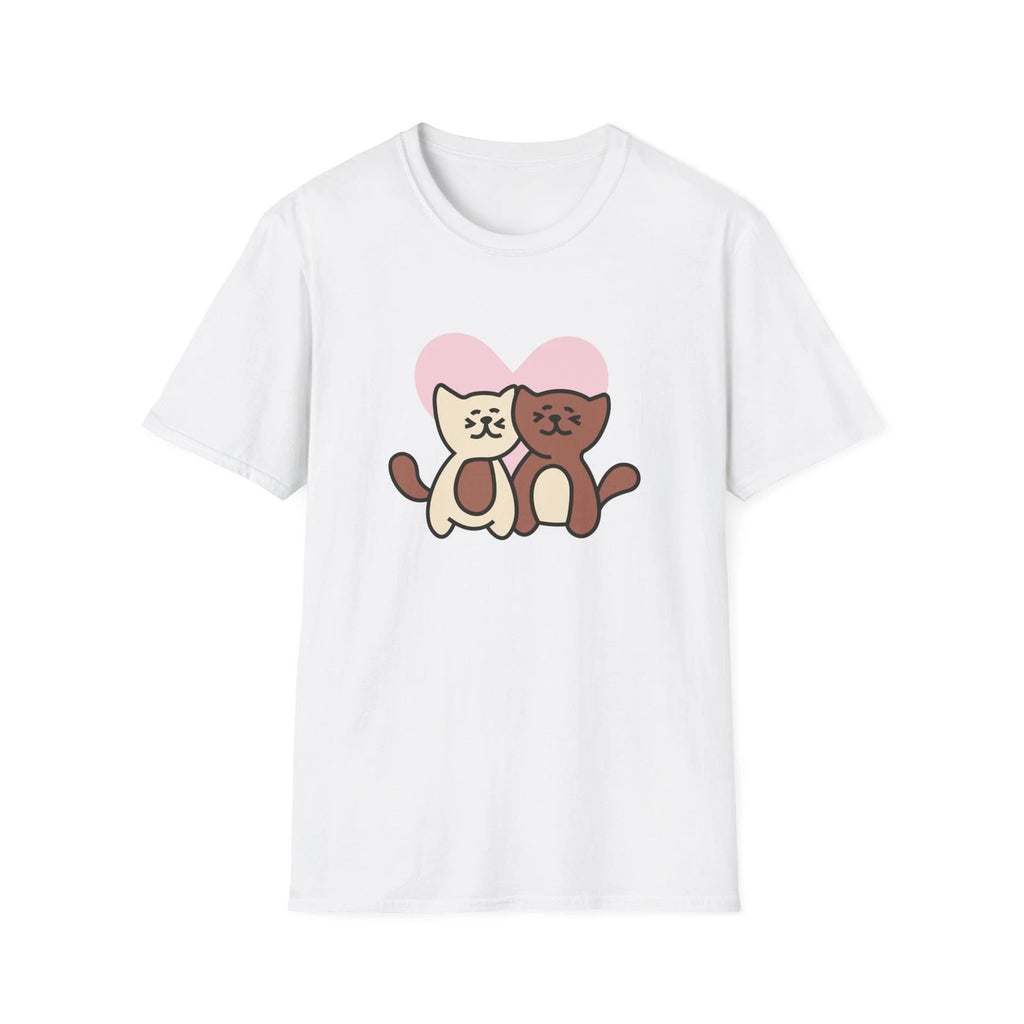 Cute Cartoon Cats Heart T-Shirt Kawaii Cat Couple Tee