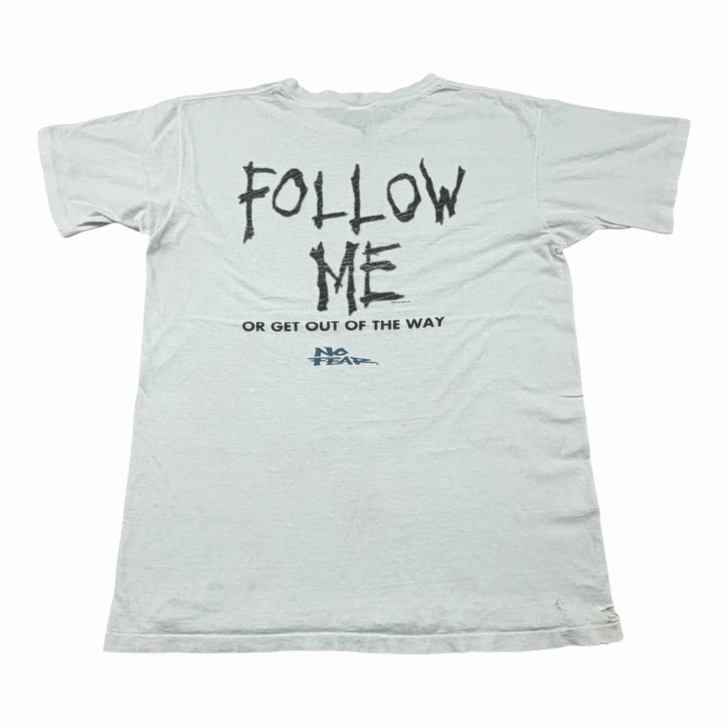 Vintage 90s No Fear Follow Me T Shirt Men’s Large White Distressed Thrashed