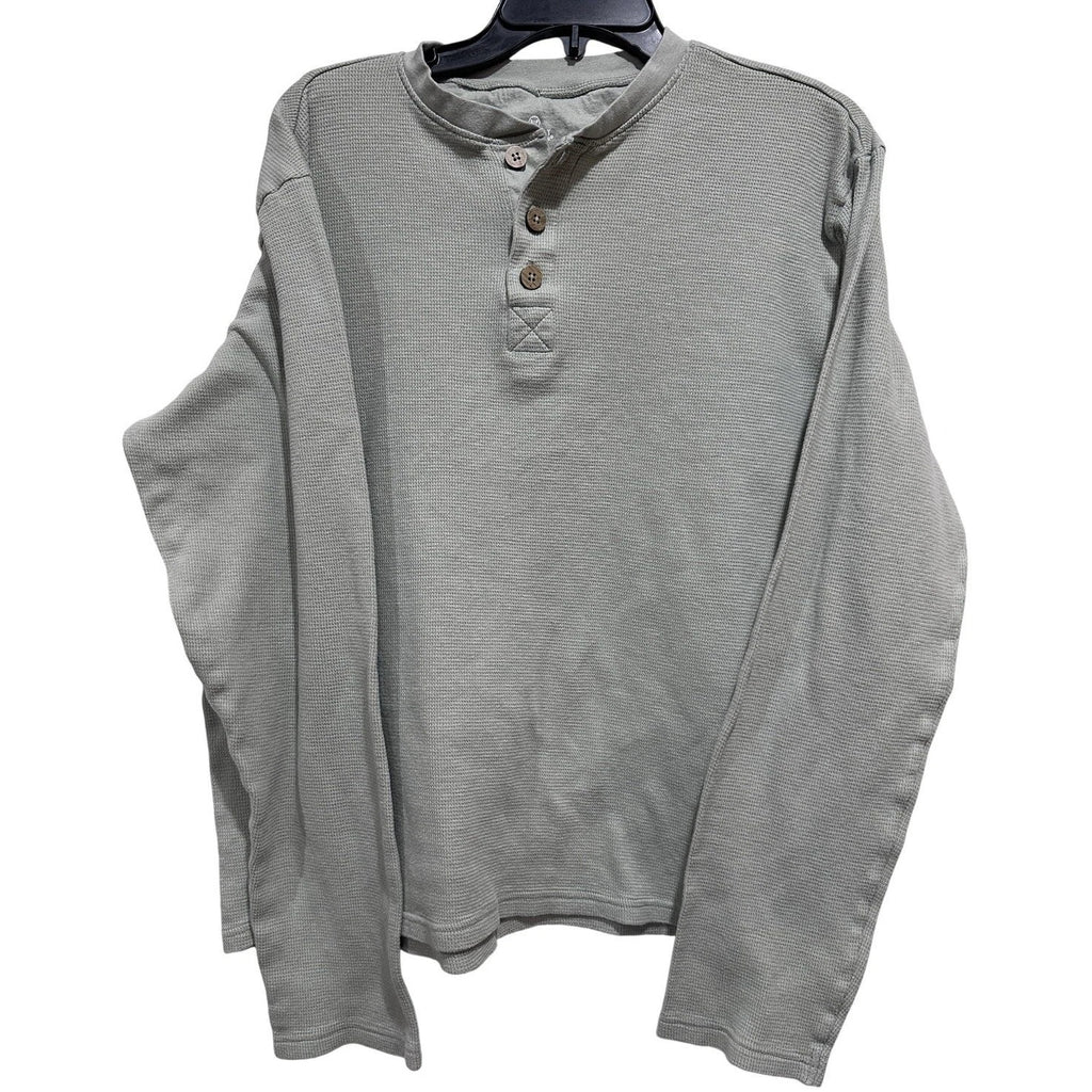 Honest Waffle Henley Shirt Men Large Green Knit Organic Cotton Minimalist Casual