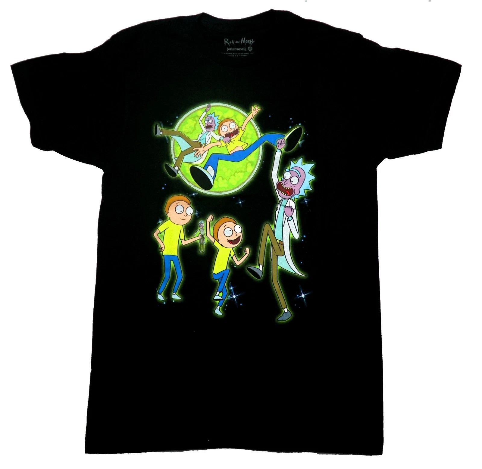 Rick and Morty New Adult T-Shirt - Falling From Portal Morty Multi Mortys