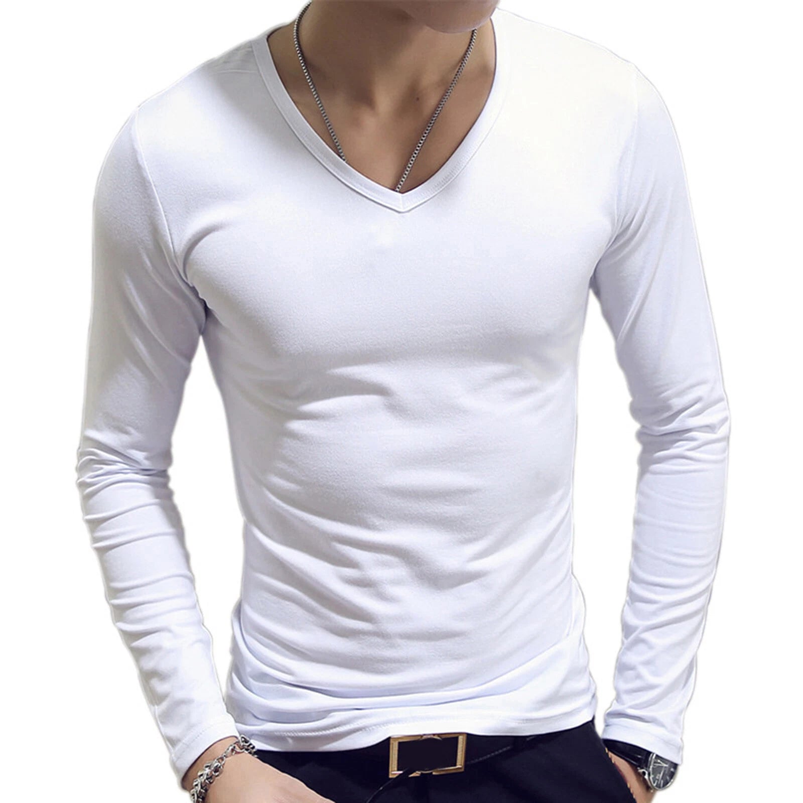 Men Muscle Slim Fit Shirts Long Sleeve Stretch T-Shirt Low Cut Undershirts AU