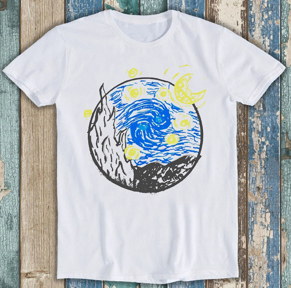 Van Gogh Starry Night Art Cartoon Meme Funny Gift Tee T Shirt 8101