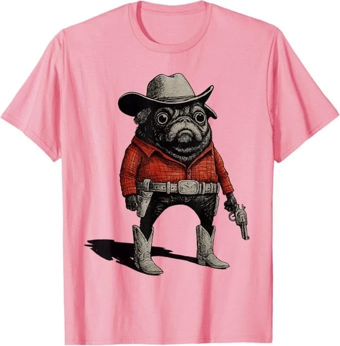 Cowboy Pug Dog Funny Western Outfit Red Pug Cowboy Meme T-Shirt