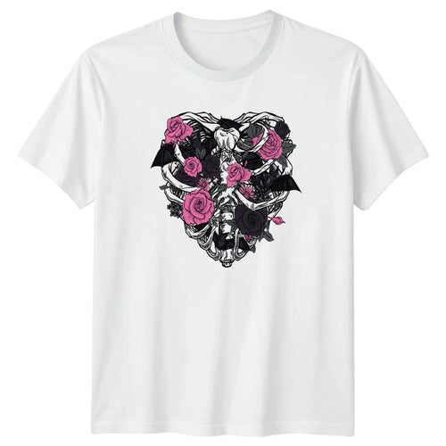 Anatomical Heart Pink Rose Bats T-Shirt Gothic Alternative Dark Floral