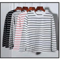 Casual Men Striped Long Sleeve Oneck T Shirt Loose Fit Base Top for Daily Wear