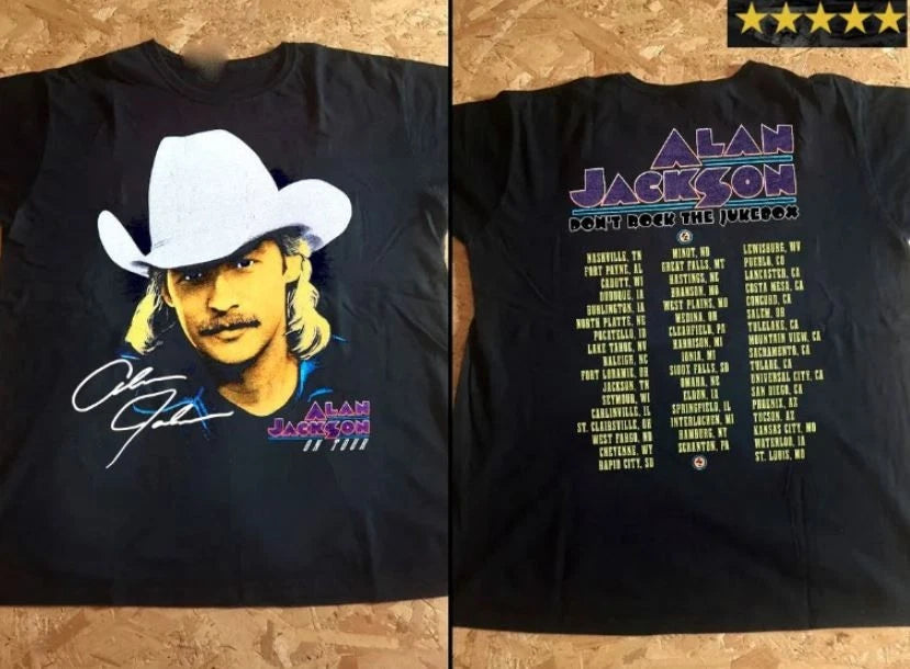 Vtg Alan Jackson On Tour Heavy Cotton Black All Size Men Women Shirt