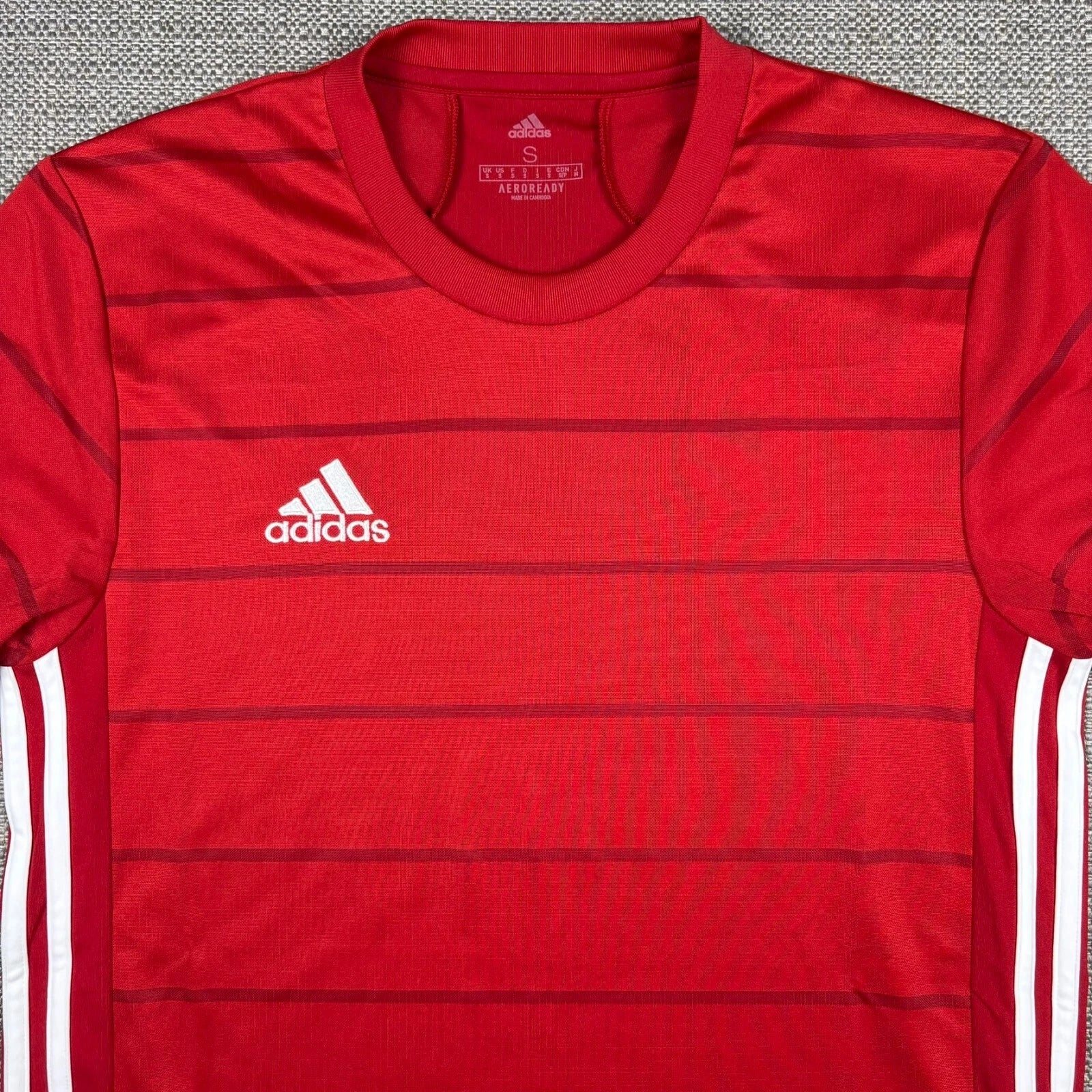 Adidas Men's T-Shirt S Soccer Jersey Aeroready Short Sleeve Red White Small New