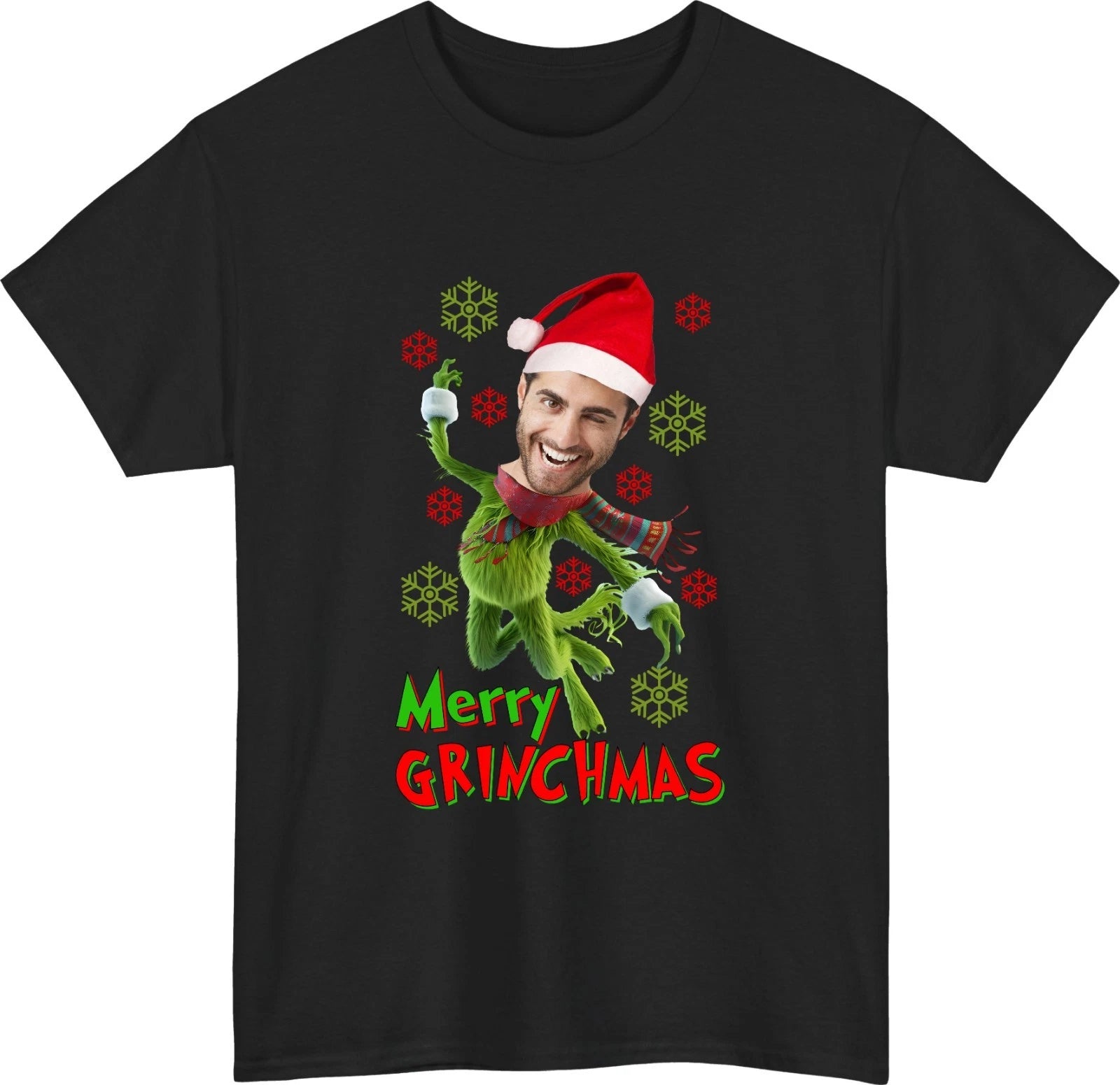 Personalised Grinch Christmas T-Shirt Custom Face Funny Merry Grinchmas Tee Top
