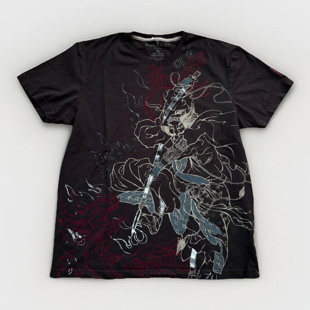 Vtg 2000s Marc Ecko Men Shirt XL Samurai Graphic Asian Style Dragon & Koi Y2K