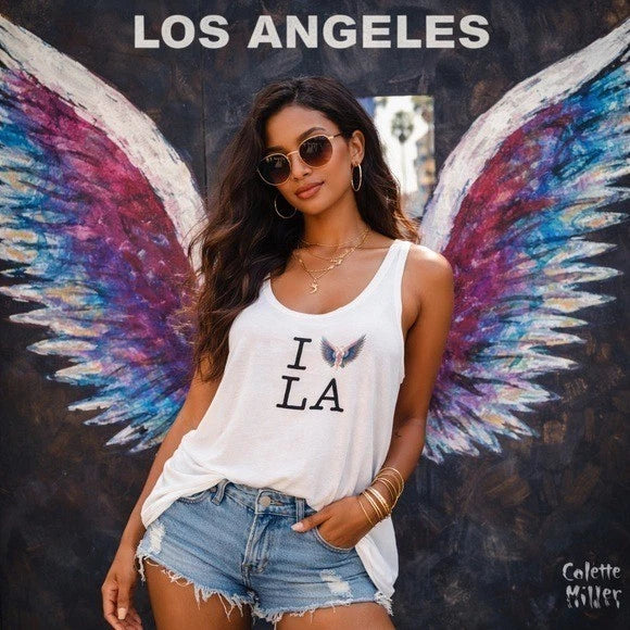 Boho Flowy Oversized I Love LA Tank Sz L Festival Soft Lightweight