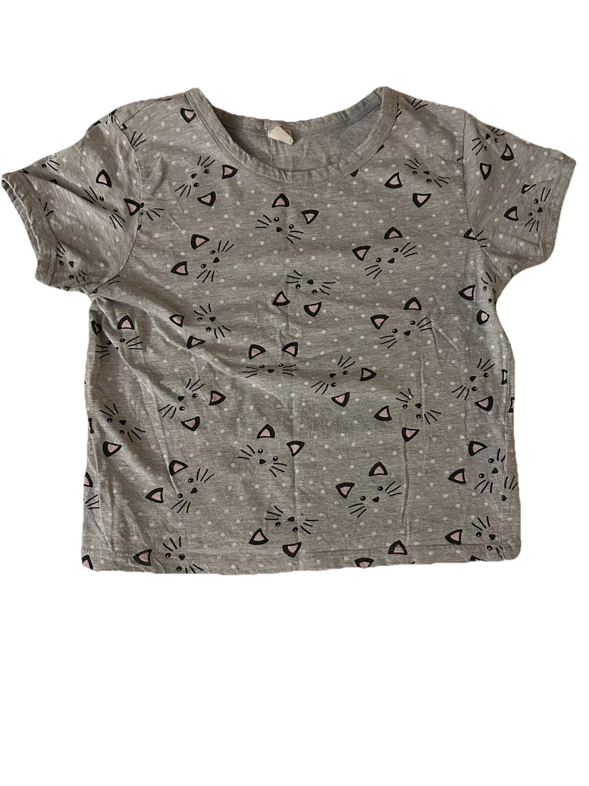 Kawaii Cat Face T-Shirt | Gray  | Short Sleeve Cute Top Sz M- Flawed See Pics