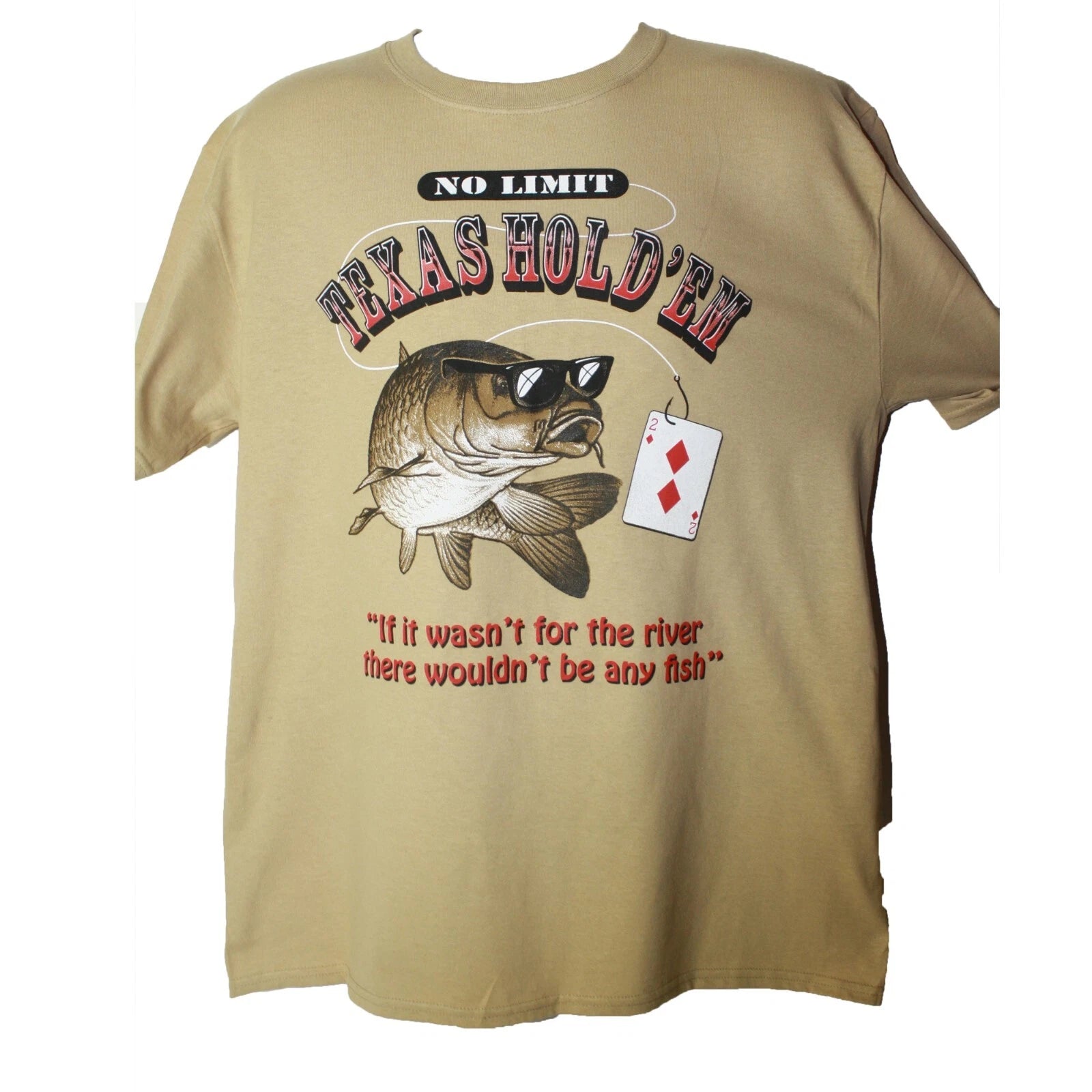 Vintage Texas Hold'em Poker T Shirt Funny Fish on the River Brand New Shirt