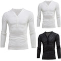 Fashionable Men's Slim Fit V Neck Long Sleeve T shirt Button Tops Tee Blouse