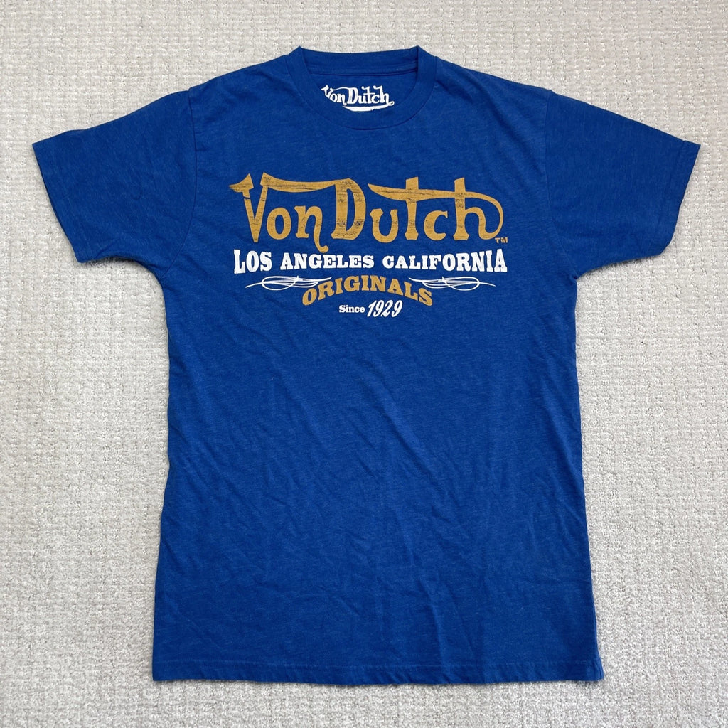 Von Dutch Vintage Original Big Logo Y2K  T-shirt Mens S Blue LA 1929 Read