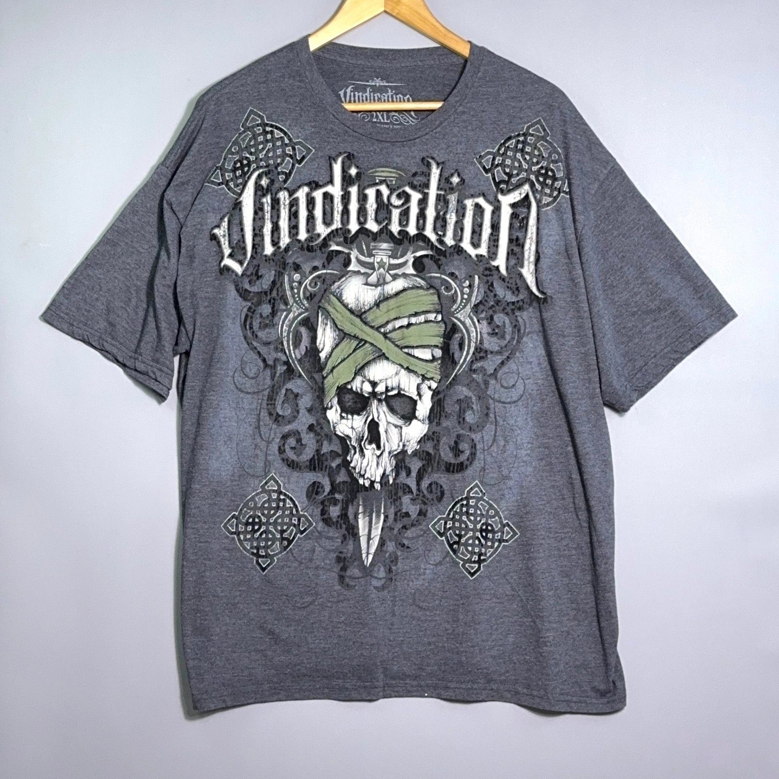 Vindication T-shirt Mens Size 2XL Y2K Skull  Goth Grunge AOP Skate