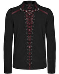 Punk Rave Mens Dark Gothic Punk Lace-Up Mesh Inset T Shirt Top Black Red