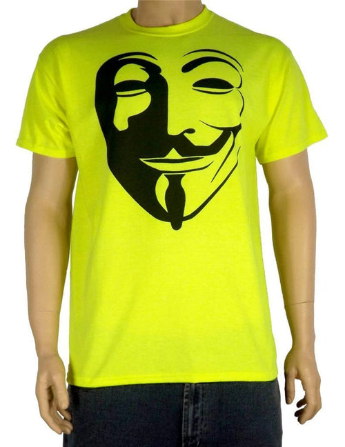 Anonymous Mask Neon T-Shirt - Guy Fawkes V for Vendetta Disobey Hacker Obey