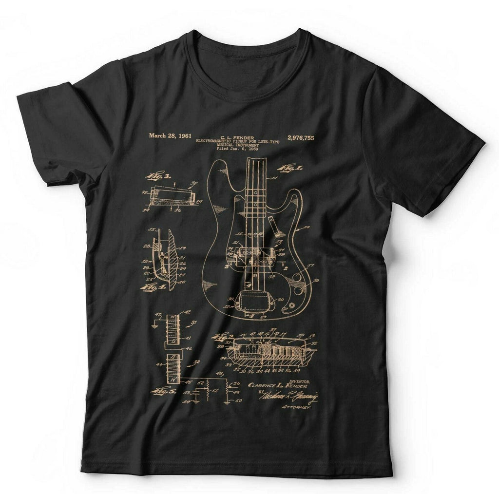 Precision Bass Guitar Tshirt Patent Schematic Unisex & Kids - Music, Electric