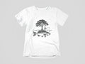 Surreal Fishing Tree Shirt Fisherman on Giant Fish Tee Nature Art Graphic Outdoo