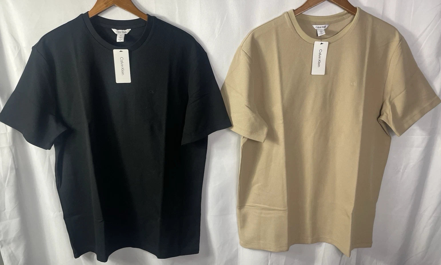 Calvin Klein Men's Lot of 2 Size LARGE Black & Tan Waffle Tees NWT