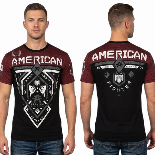 AMERICAN FIGHTER Black Rusted Red FAIRBANKS Athletic Graphic T-shirt NWT