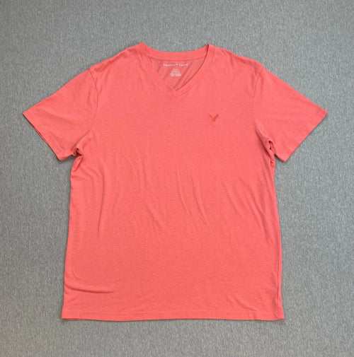 American Eagle T-Shirt Mens Medium Pink Cotton Blend V-Neck Short Sleeve Logo