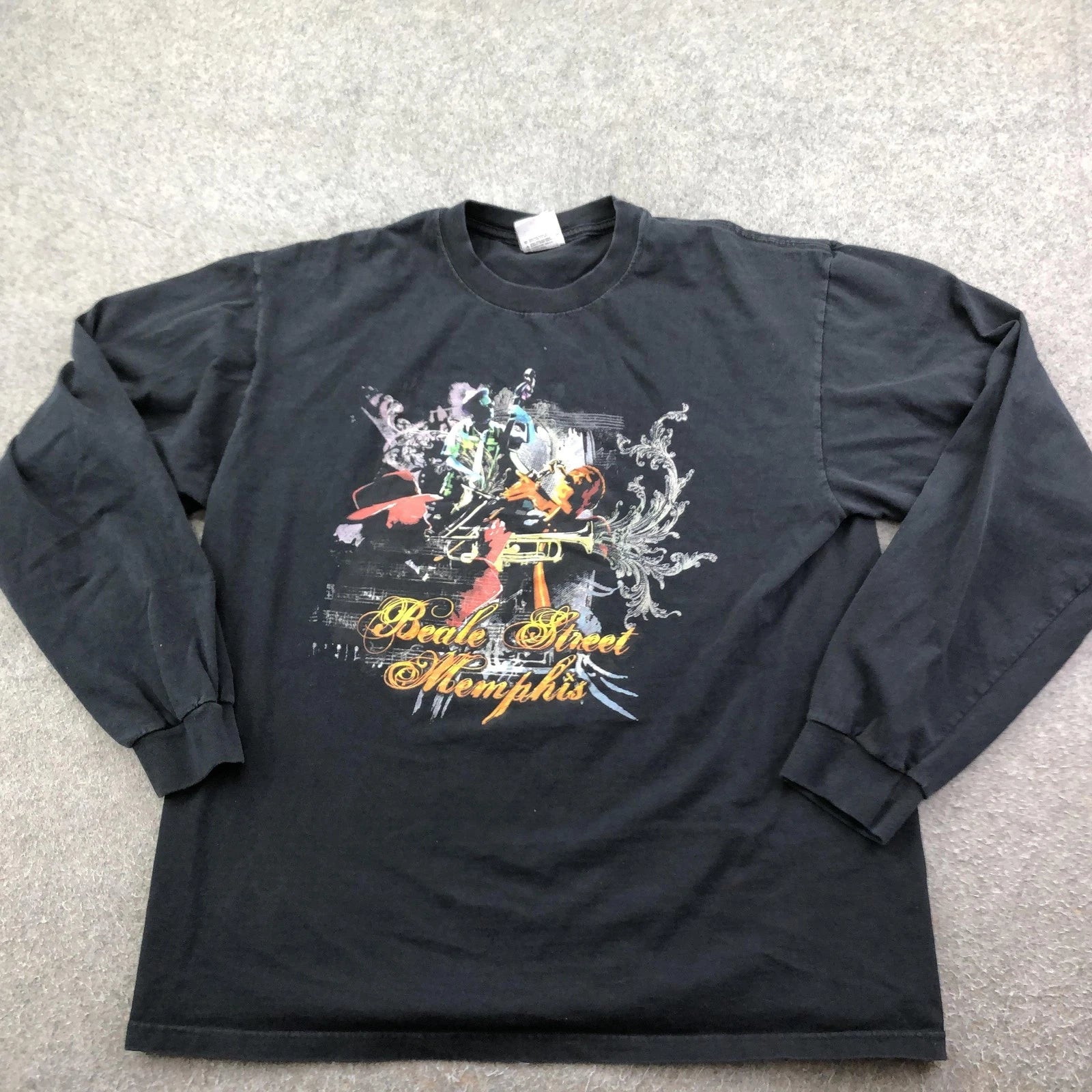 Vintage Beale Street Memphis Shirt Mens XL Black Jazz Music Graphic Long Sleeve