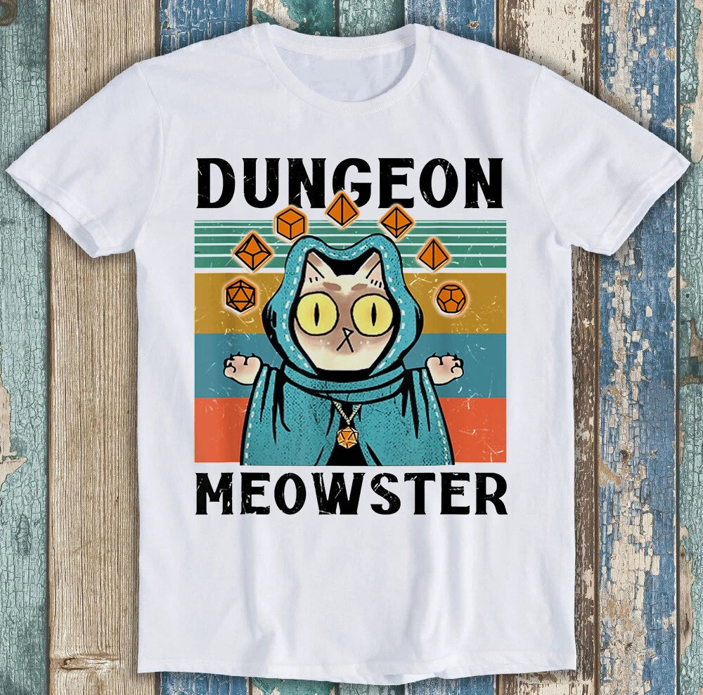 FluxTees Dungeon Meowster Funny Nerdy Gamer Cat-D20 Dice RPG Funny Gift Tee T Shirt M1389 Unisex T-shirt, Sweatshirt, Hoodie, Long Sleeve Tee - Unisex T-Shirt / Black / S