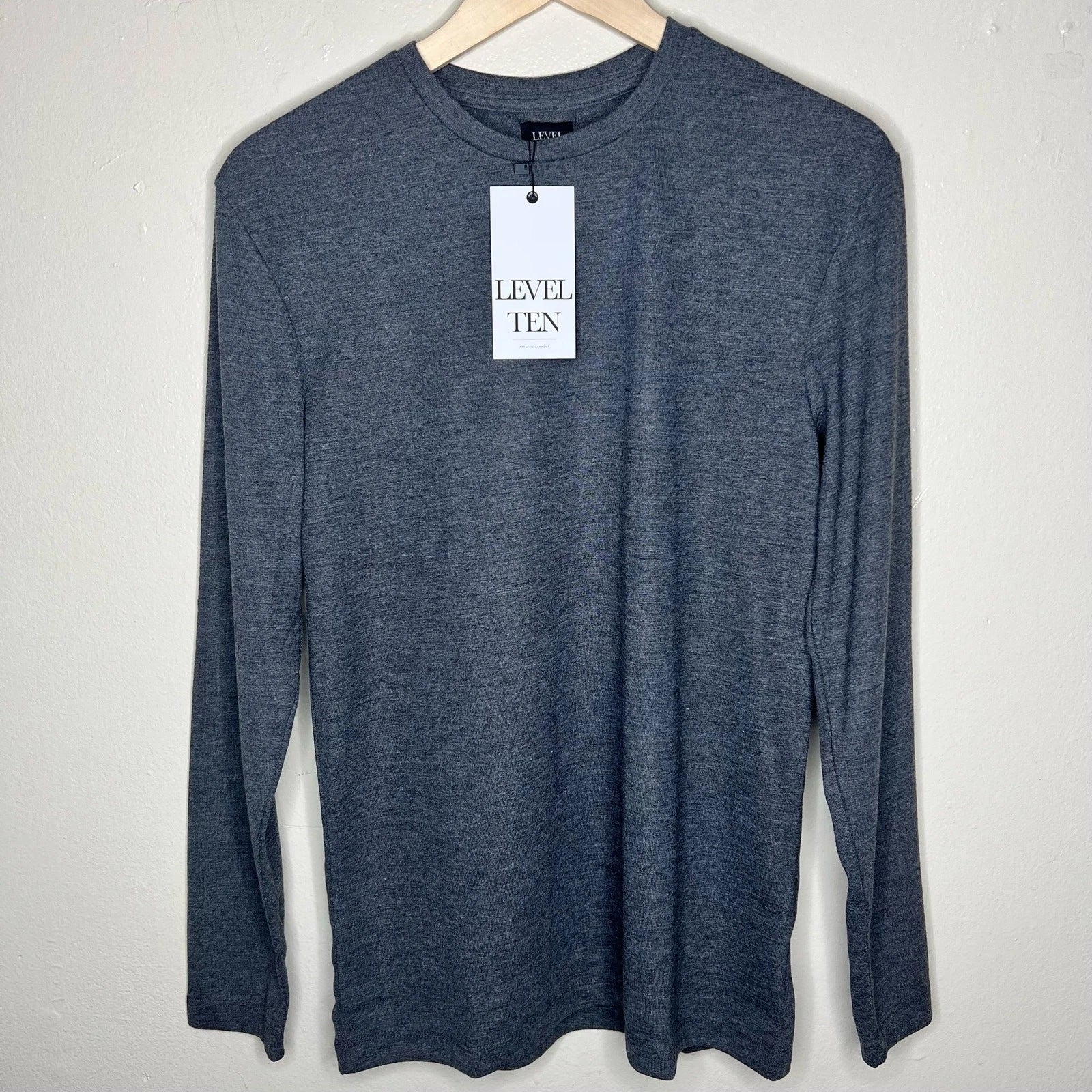 Level Ten Shirt Men Small Long Sleeve Knit Tee Crewneck Charcoal Gray Minimalist