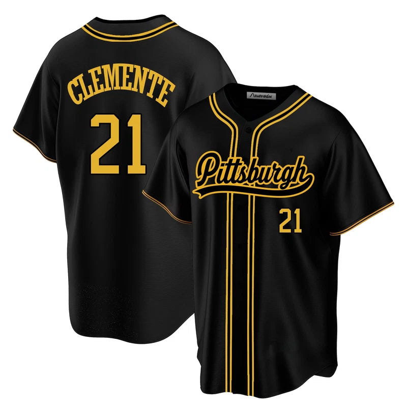 Nzuonodai Custom Mens/Women/Youth Pittsburgh Black Roberto Clemente BaseballPitt