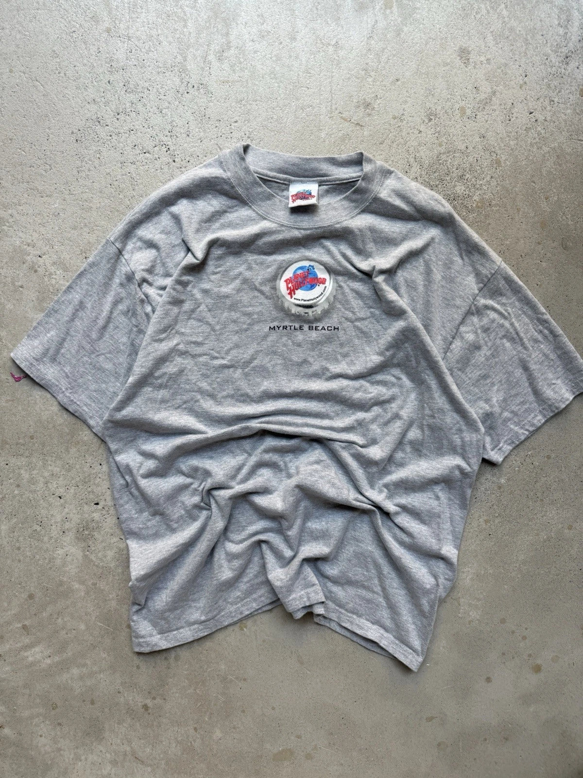 Vintage 90s Y2K Planet Hollywood Bottle Cap Graphic T-Shirt Men's Size XL 24x31
