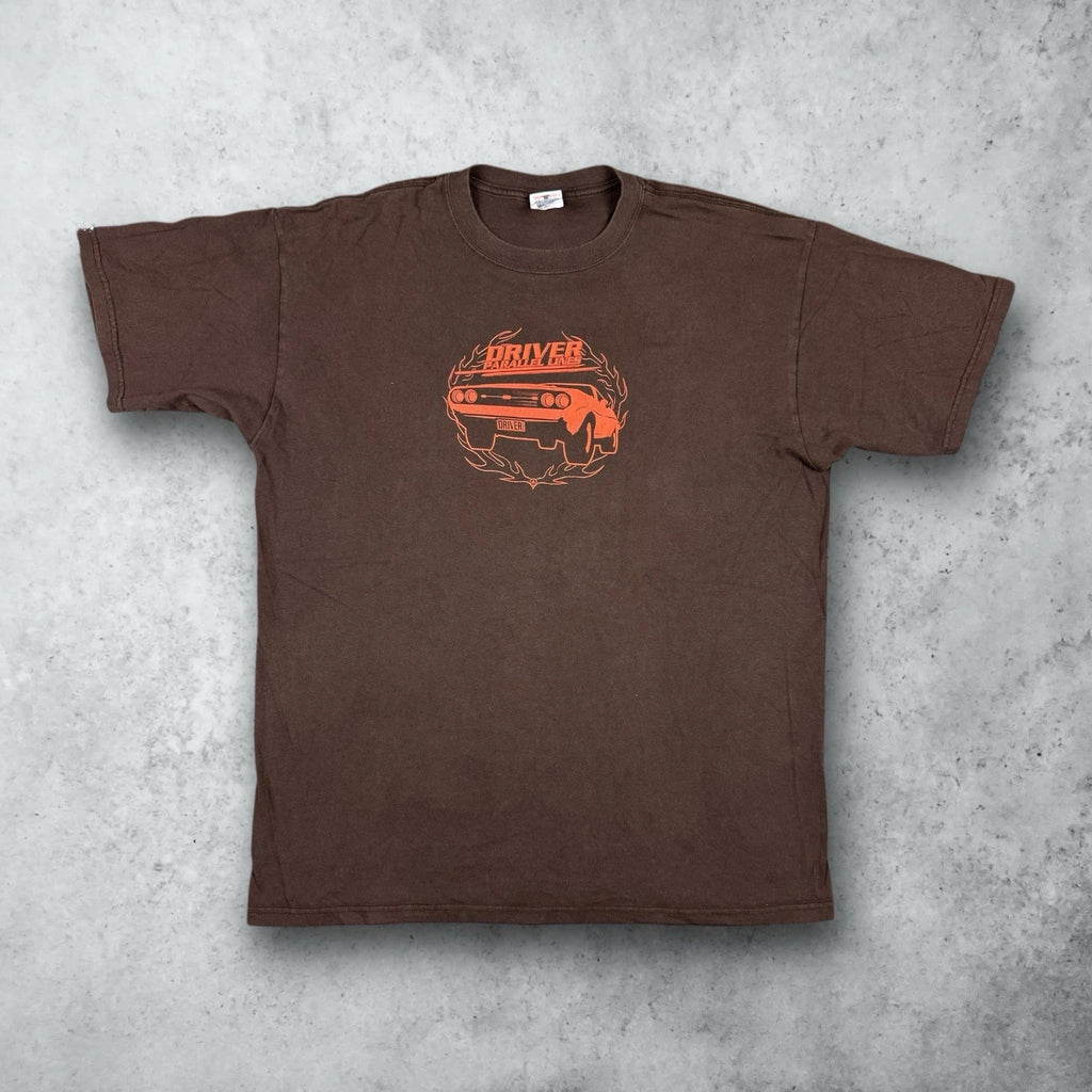 Vintage Y2K Driver Parallel Lines Atari Video Game Promo T-Shirt Brown Large