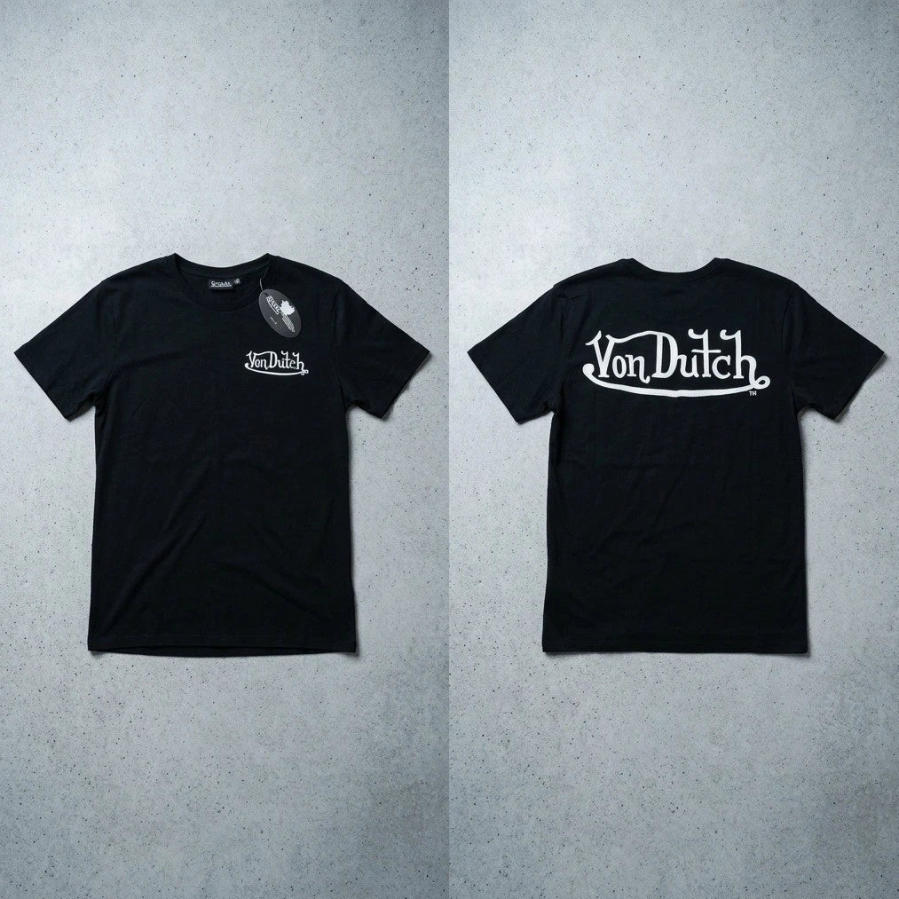 Von Dutch Men's T-Shirt Small Black White Spellout Logo Y2K Graphic Tee NWT