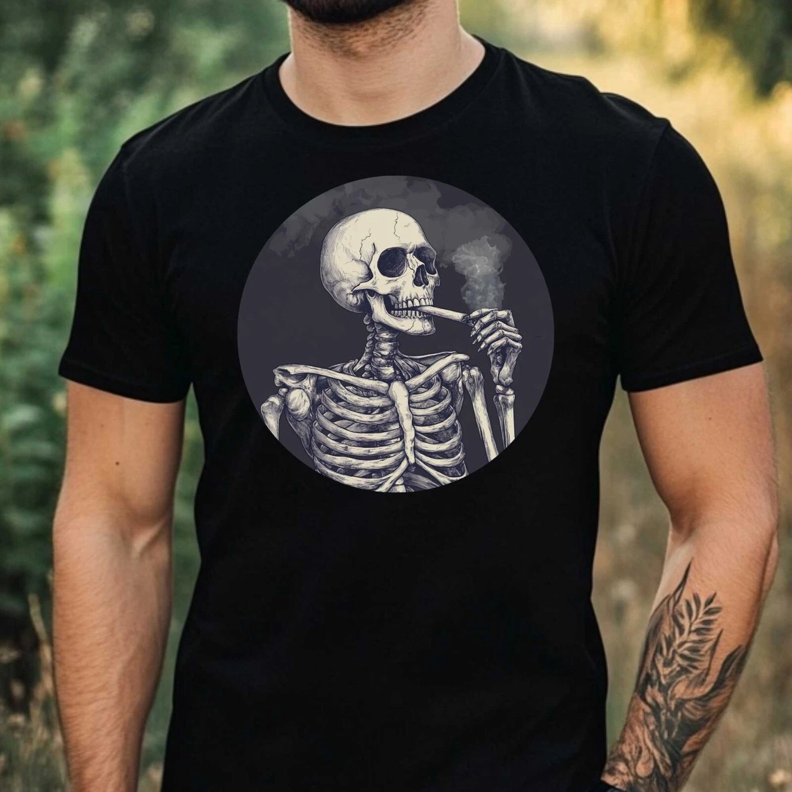 Mens Skeleton Smoked Motif Cotton T-Shirt Size XS to 5XL
