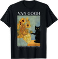Van Gogh Black Cat With Sunflowers Funny Cat T-Shirt unisex T-Shirt
