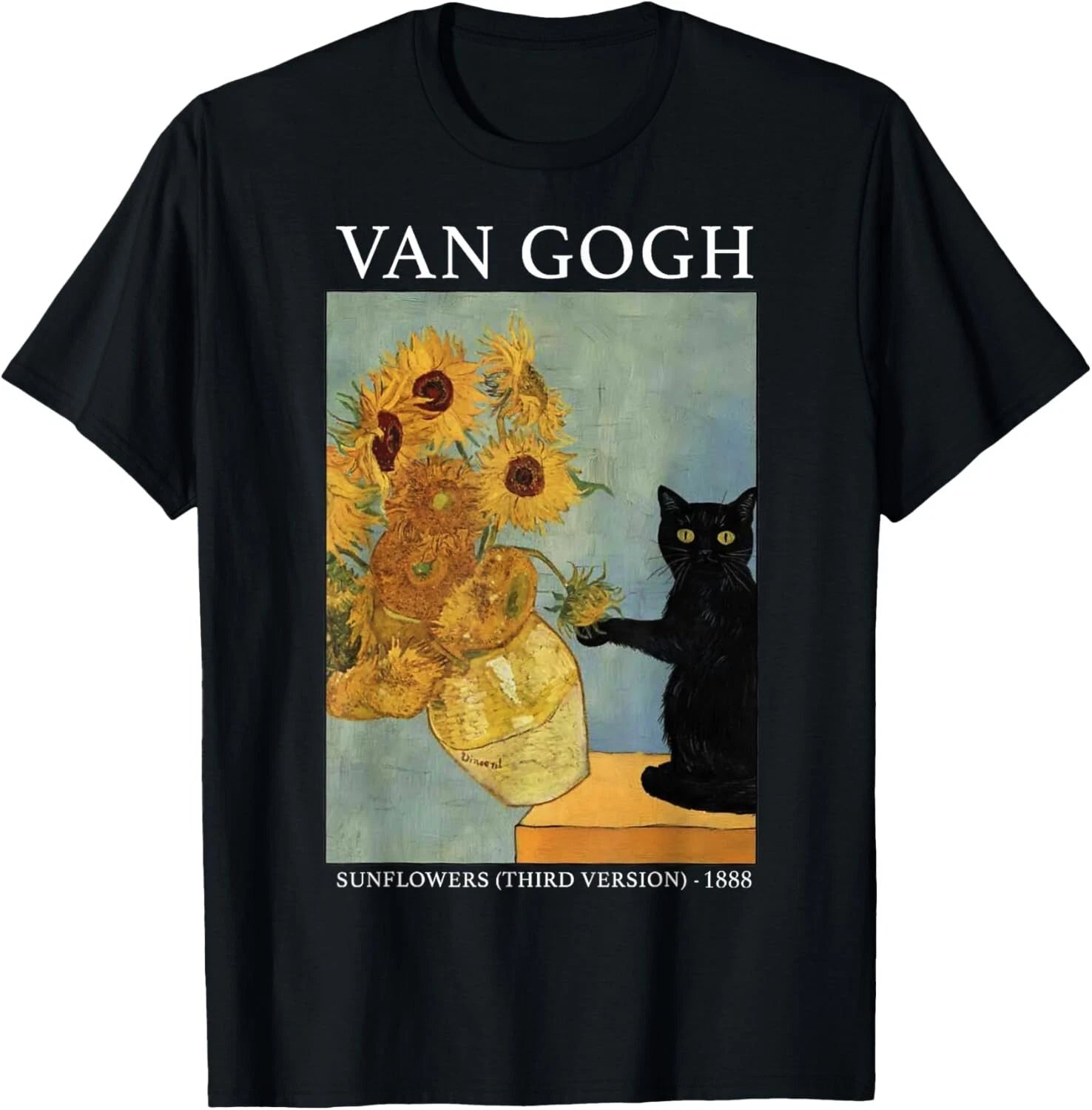 Van Gogh Black Cat With Sunflowers Funny Cat T-Shirt unisex T-Shirt