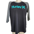 Hurley Mens Raglan 3/4 Sleeve T-Shirt Black Gray Teal Logo Size M outdoor casual