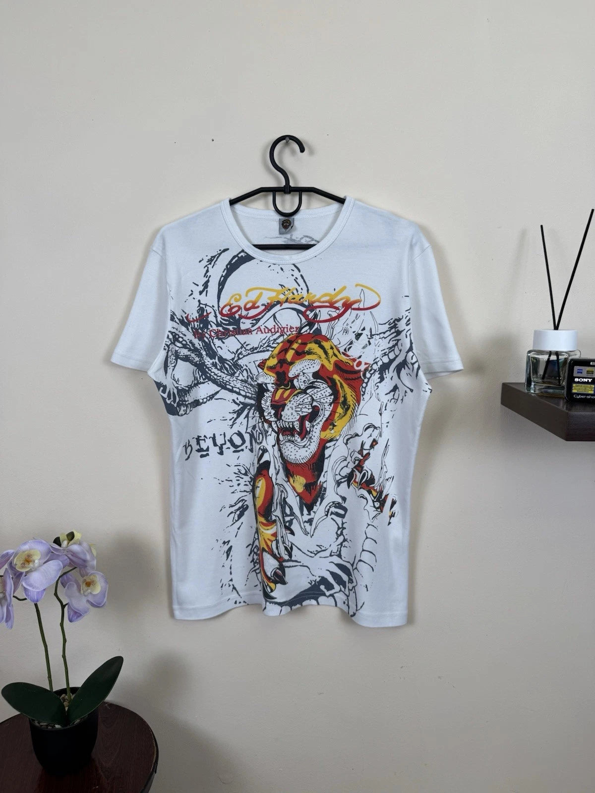 Vintage Ed Hardy T shirt Tiger Snake Tattoo Y2K Streetwear Sz L White