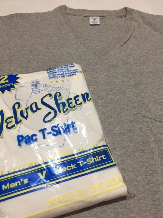 Velva Sheen V-Neck Pocket T-Shirt H.Gray Size M Made in USA