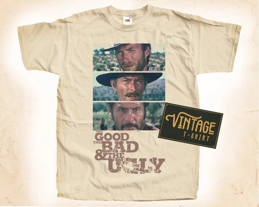 The Good the Bad and the Ugly T SHIRT Tee Movie Poster Vintage Natural S to 5XL