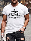 Men's Jesus Saved My Life T-Shirt Christian Cross Graphic 100% Cotton Tee Top
