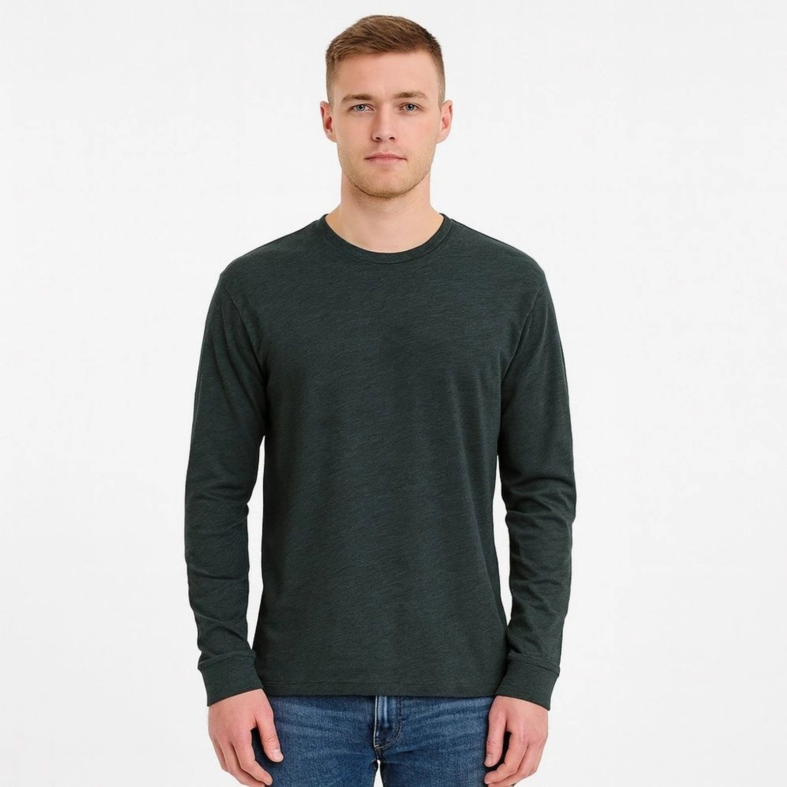 J.Crew Men’s Re-Imagined Washed Long Sleeve Crewneck Tee Heather Gray Green