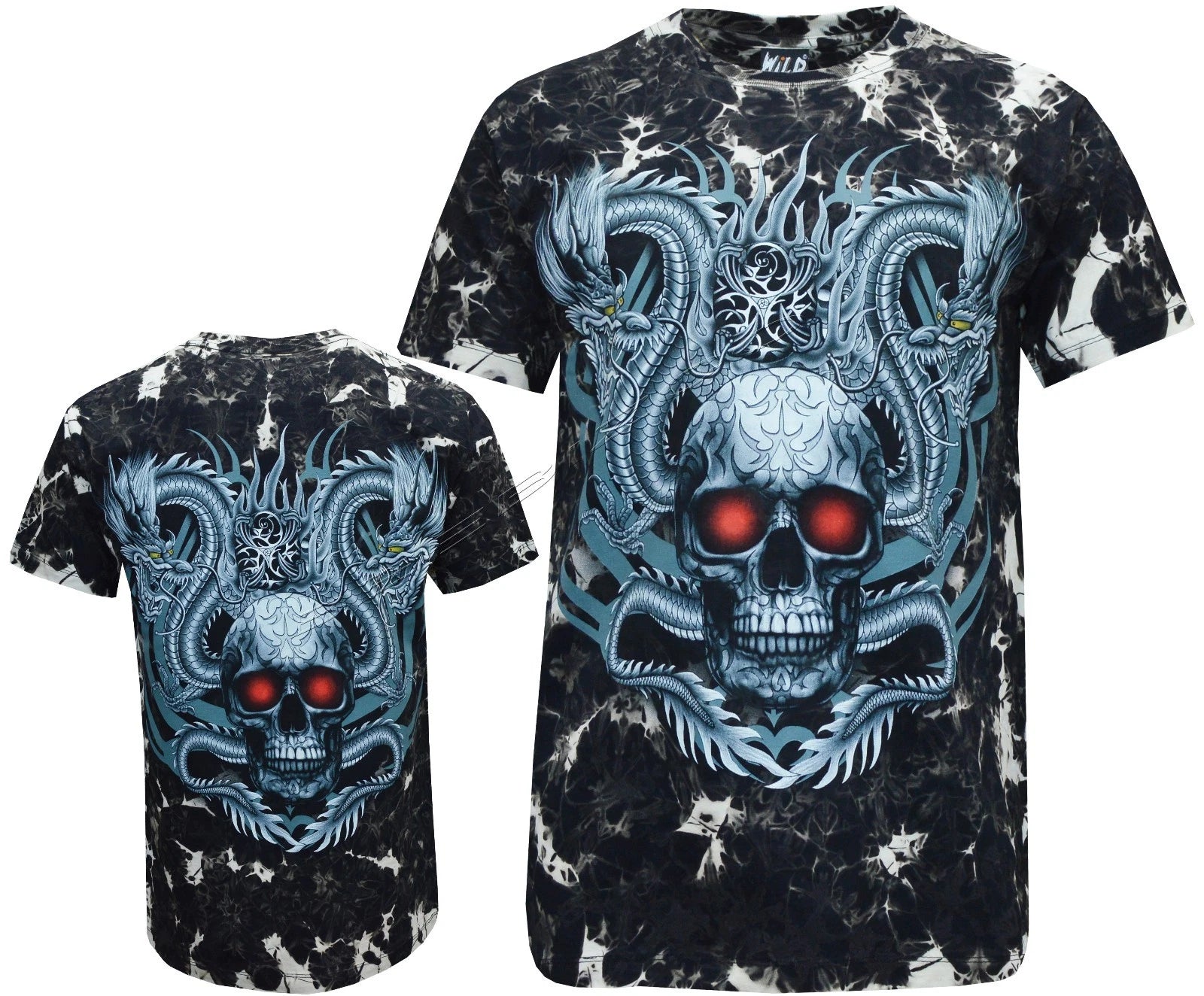 Biker Skull Dragon Grim Reaper Glow In Dark Tattoo Goth Tye Dye T - Shirt M -XL