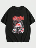 Guys Skull & Letter Graphic Tee – Edgy Streetwear T-Shirt, Dark Aesthetic Casual