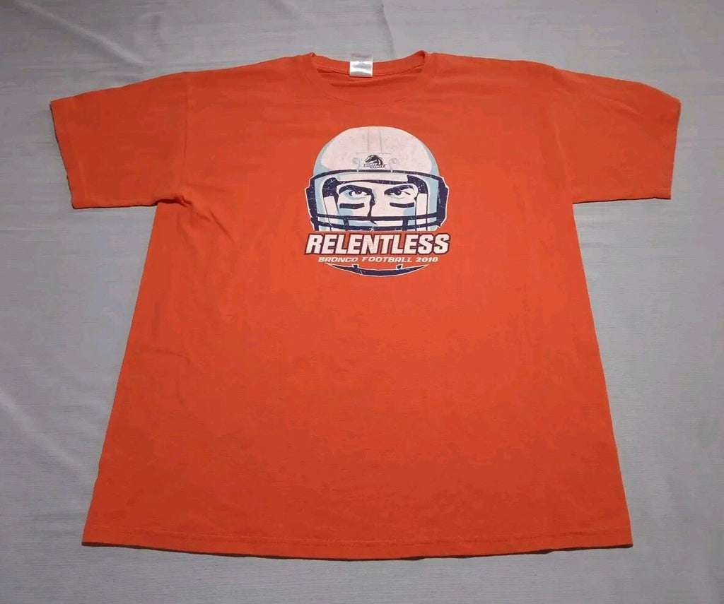 BSU BOISE STATE FOOTBALL 🏈 RELENTLESS BRONCOS  T-SHIRT ORANGE Large DISTRESSED