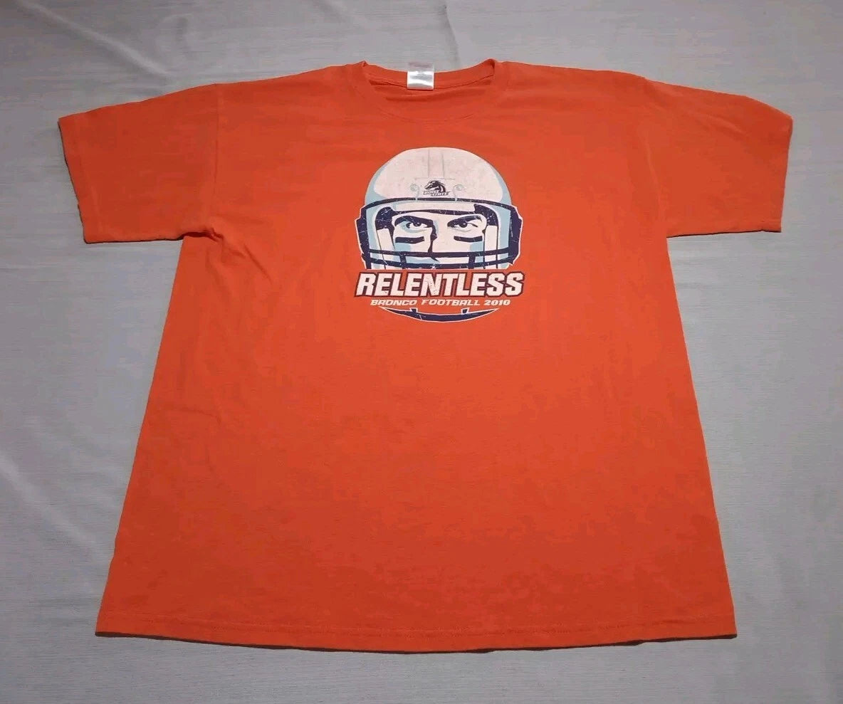 BSU BOISE STATE FOOTBALL 🏈 RELENTLESS BRONCOS  T-SHIRT ORANGE Large DISTRESSED