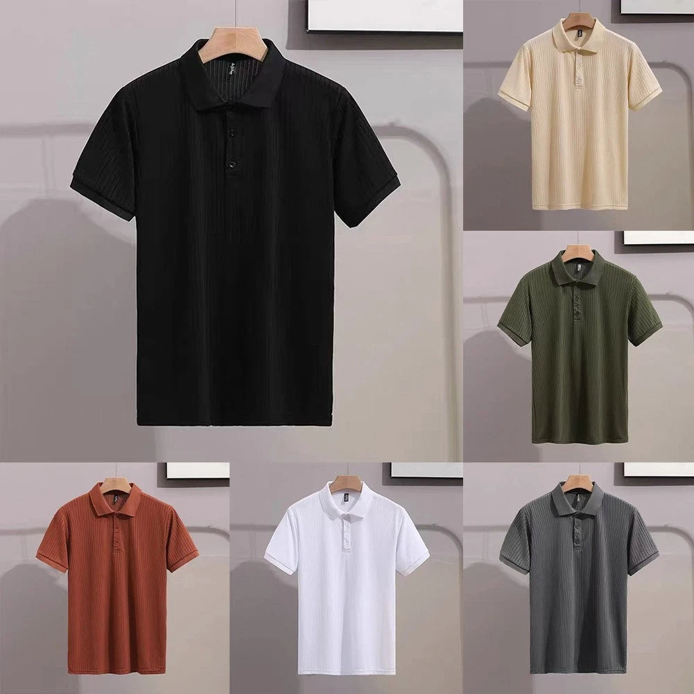 Daily Wear Men's Striped Shirt Short Sleeve Moisture Wicking Lapel Neckline
